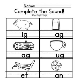 Hoja de trabajo de sonidos iniciales para maestros de educación de primer grado, palabras de sonido