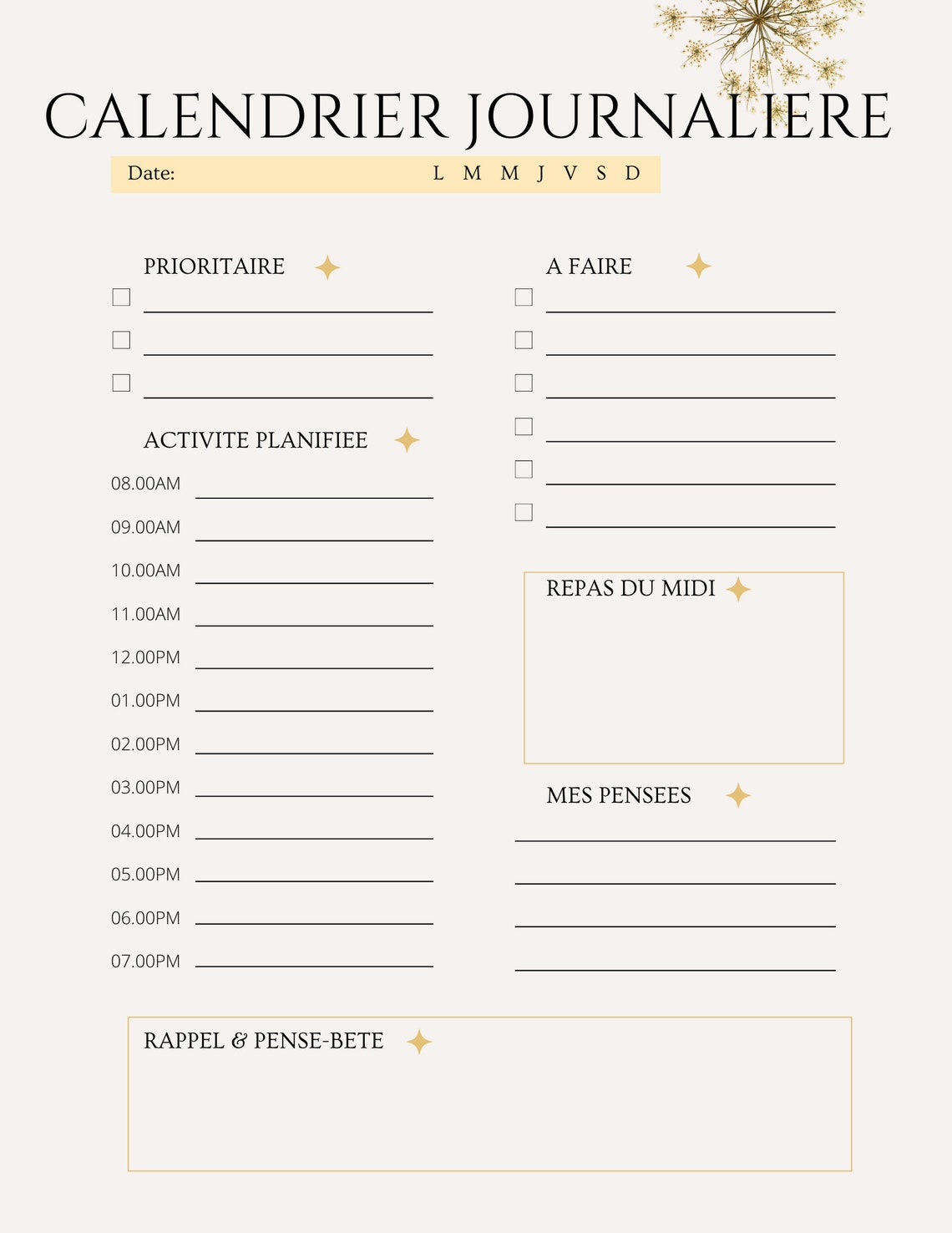 Calendrier Journalière Téléchargable Et Imprimable Etsy