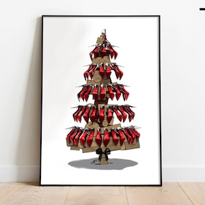 Zapato de alta costura árbol de Navidad imprimible arte de pared / Navidad Louboutin Impresión digital / Stiletto Navidad / Impresión navideña / Descarga digital