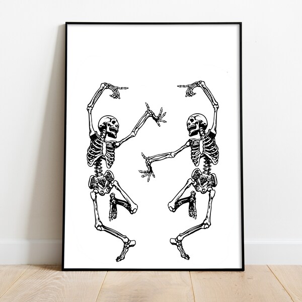 Dancing Skeletons Printable Halloween Wall Sign | Halloween Art | Boho Print | Spooky Halloween Decor | Printable Wall Art | Digital Print