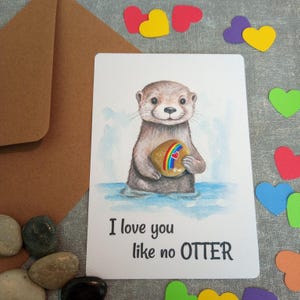 Glücksbringer Postkarte Otter Glücksstein Liebes-Karte I love you like no otter Valentinstag Partnergeschenk Lieblingsmensch bemalter Stein