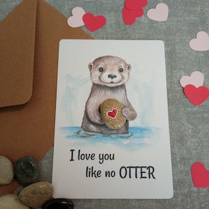 Otter Glücksstein Postkarte Liebes-Karte I love you like no otter Valentinstag  Partnergeschenk Lieblingsmensch bemalte Steine Glücksbringer