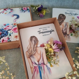 Trauzeugin fragen Brautjungfer Geschenkbox mit Trockenblumen Hochzeit Möchtest du meine Trauzeugin sein? Geschenkschachtel Frage stellen