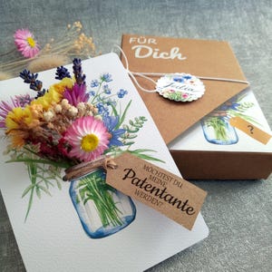 Patentante fragen Box mit Trockenblumenstrauß Geschenkbox Willst du meine Patentante sein? Geschenkschachtel Taufpatin Frage stellen