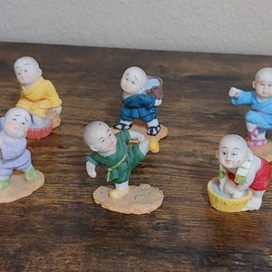 Vintage Set Of 6 (Hard To Find) Shaolin Monks Small Figurines