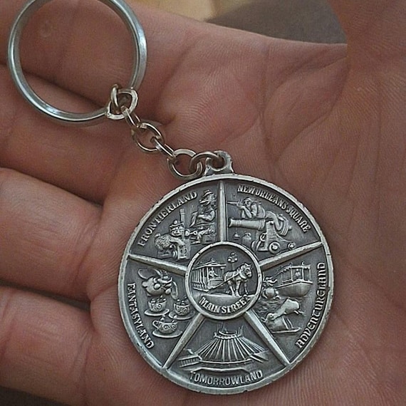 60s/70s Walt Disney Disneyland Pewter Coin Keychain - Etsy