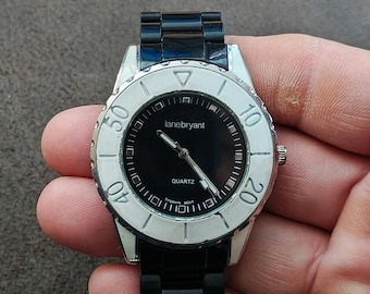 1990s Lane Bryant Quartz Ladies Watch With Black Dial Black Band
