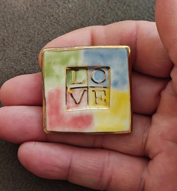1980s Handcrafted Polymer Clay Slab Square Brooch