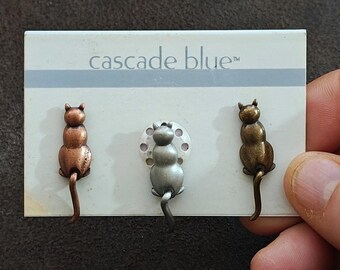 1980s Set of Three Cat Pins Signed JJ (Jonette Jewelry)