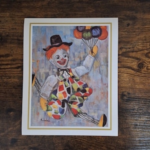 1960s Clown Lithograph RePrint Artist Signed Michele