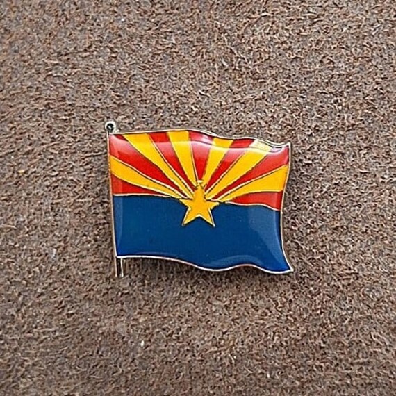 80s Arizona State Flag Gold Tone Enamel Pin - Gem