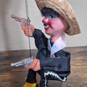 1960s Mexican Bandit Gunslinger Marionette Doll Hand Puppet