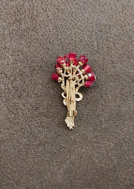 1970s Red Rose Flowers Bouquet Gold Tone Enamel B… - image 8