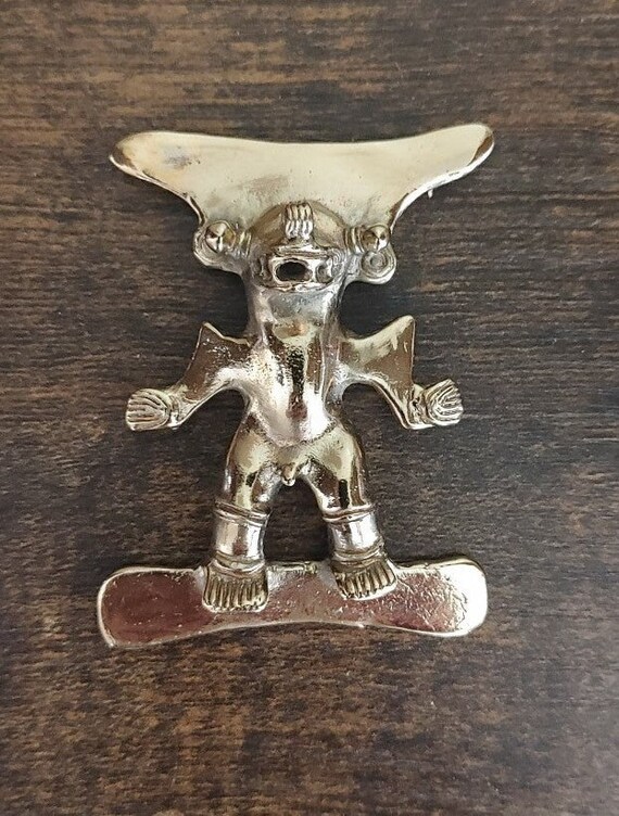 70s Vintage Tribal Figural Gold Tone Brooch/Pin - image 2