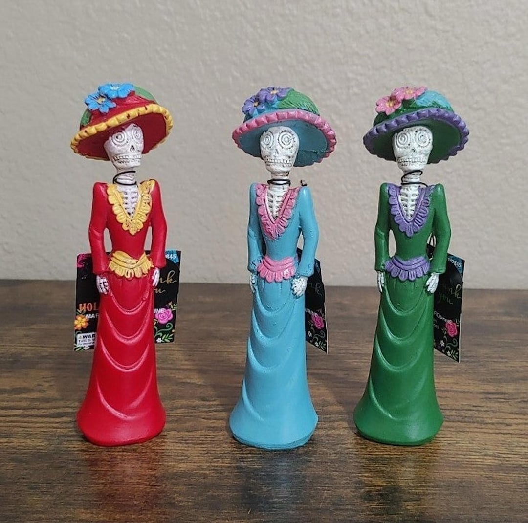 Set of 3 Dia De Los Muertos Day of the Dead Sugar Skull Festive Lady ...
