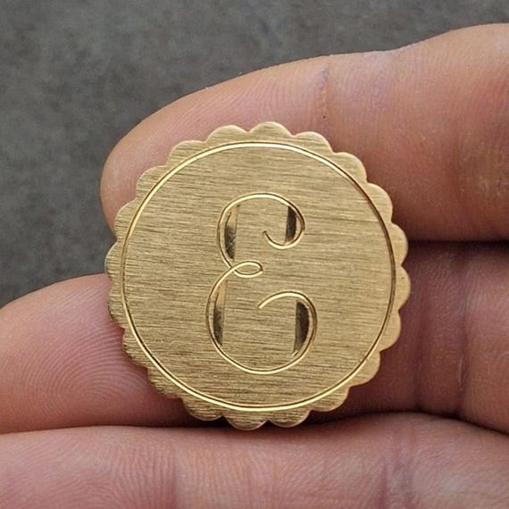 1980s Etched Monogrammed Initial E Circle Pin Bro… - image 8