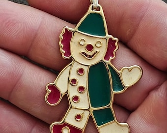 Adorno colgante con forma de payaso esmaltado de Wallace Silversmiths, década de 1980