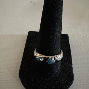 925 Sterling Silver Black Onyx Turquoise Southwestern Inlay Ring
