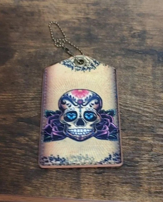 Sugar Skull/Day of The Dead Leather Luggage Tag