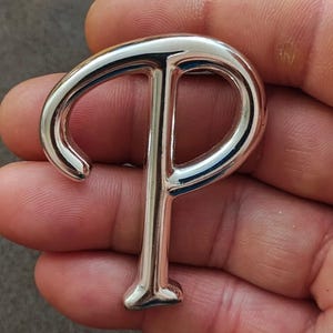1980’s Monogram Initial Letter P Silver Tone Pin Brooch