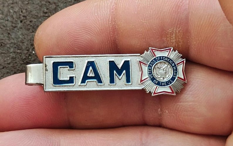 1960s Veterans of Foreign Wars (VFW) Silver Tone Tie Bar/Tie Clip afbeelding 1
