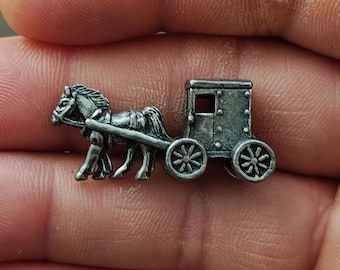 1980s Pewter Horse With Buggy Small Figurine