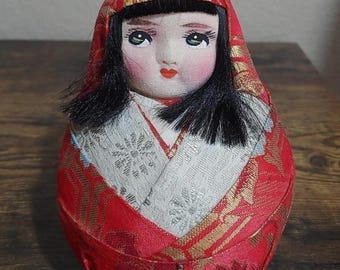 1980's Vintage Japanese Traditional Hime Daruma Doll