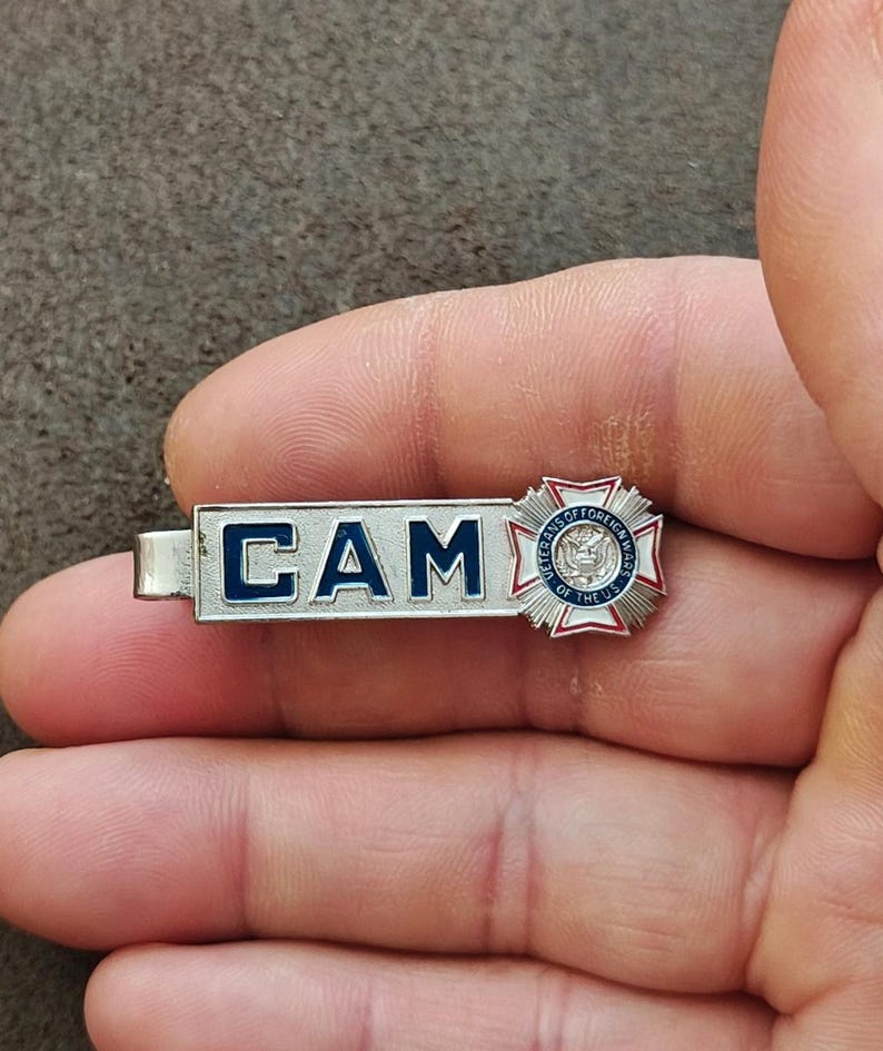 1960s Veterans of Foreign Wars (VFW) Silver Tone Tie Bar/Tie Clip afbeelding 5