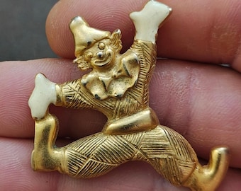 Colgante de esmalte blanco en tono dorado con forma de payaso de los años 80