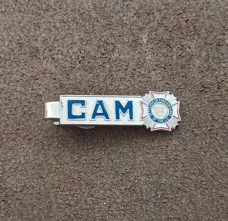 1960s Veterans of Foreign Wars (VFW) Silver Tone Tie Bar/Tie Clip afbeelding 2