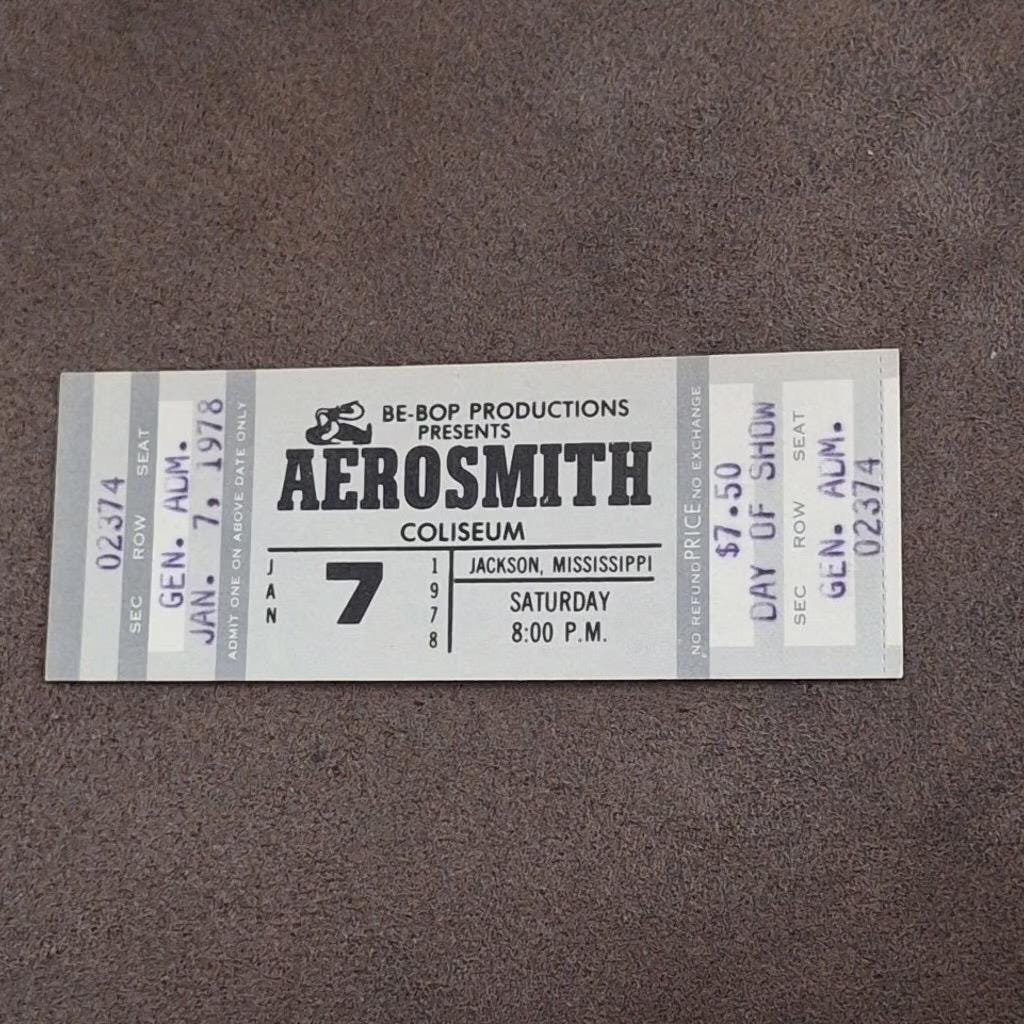 1978 Aerosmith Concert Ticket From the Jackson, MS Coliseum