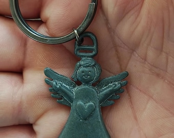 1990s Vintage Pewter Angel Keychain/Keyring