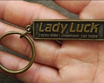 1980s Vintage Lady Luck Casino Hotel Downtown Las Vegas Brass Keychain