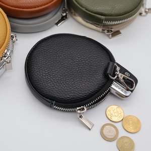 Portefeuille en cuir, porte-monnaie, porte-monnaie personnalisé, cadeau pour elle, cadeau pour femme, porte-monnaie rond en cuir