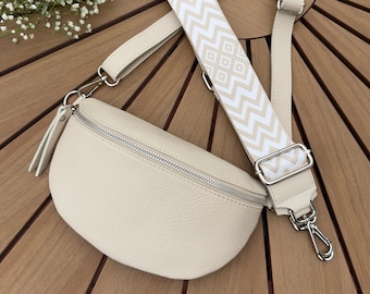 Damen Bauchtasche mit breitem Schultergurt ,Gürteltasche , Damen Schultertache, Damen Bauchtasche Leder, Bauchtasche Beige