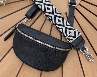 Bauchtasche Leder , Bauchtasche mit Taschenriemen, Umhängetasche, Bauchtasche Damen schwarz Leder , Ein schönes Geschenk für Frauen