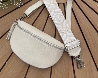 Leather fanny pack, fanny pack with wide strap, leather fanny pack, leather fanny pack with wide strap, fanny pack beige