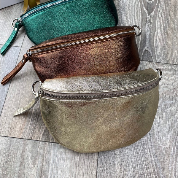 Bum Bag Leather Gold , Bum Bag Leather Silver