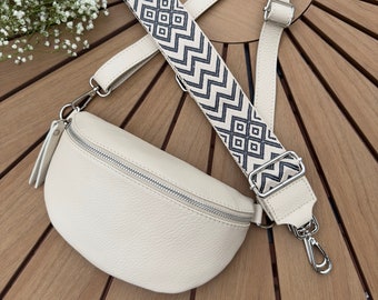 Crossbody Bag ,Bauchtasche mit breitem Gurt, Crossbody Tasche mit breitem Gurt , Bauchtasche Leder mit breitem Gurt, Beige  Bauchtasche