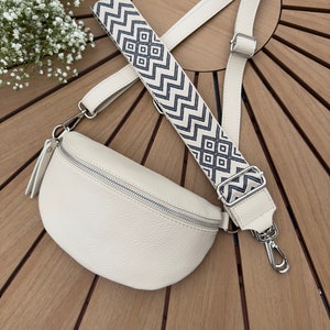 Crossbody Bag ,Bauchtasche mit breitem Gurt, Crossbody Tasche mit breitem Gurt , Bauchtasche Leder mit breitem Gurt, Beige  Bauchtasche