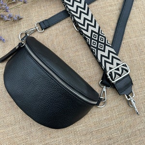 Schwarz Bauchtasche Leder , Bauchtasche mit Taschenriemen, Umhängetasche, Bauchtasche Damen echtes Leder, Bauchtasche Damen Bild 1