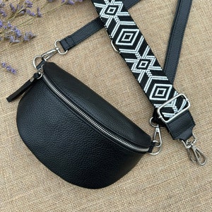 Schwarz Bauchtasche Leder , Bauchtasche mit Taschenriemen, Umhängetasche, Bauchtasche Damen echtes Leder, Bauchtasche Damen Bild 2