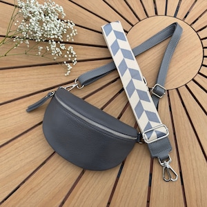 Bum bag leather, bum bag with bag strap, shoulder bag, bum bag ladies grey-beige bum bag real leather