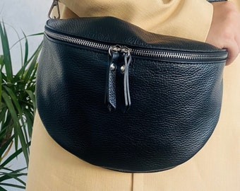 Bauchtasche Leder,  Bauchtasche Damen , Bauchtasche aus Nappaleder ,Gürteltasche , Bauchtasche Doppelter Reisverschluss mit Ledergurt