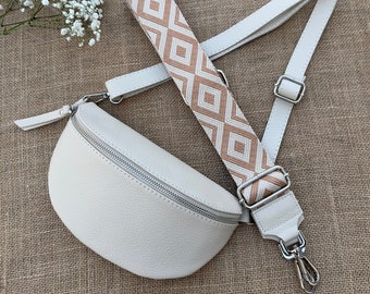 Leder Crossbody Tasche mit breitem Gurt, Leder Crossbody Tasche mit breitem Gurt , Bauchtasche Leder mit breitem Gurt, Beige Bauchtasche