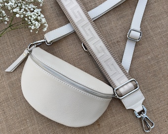 Ledertasche , Leder Bauchtasche Beige , Crossbody Tasche mit breitem Gurt , Bauchtasche Leder mit breitem Gurt,