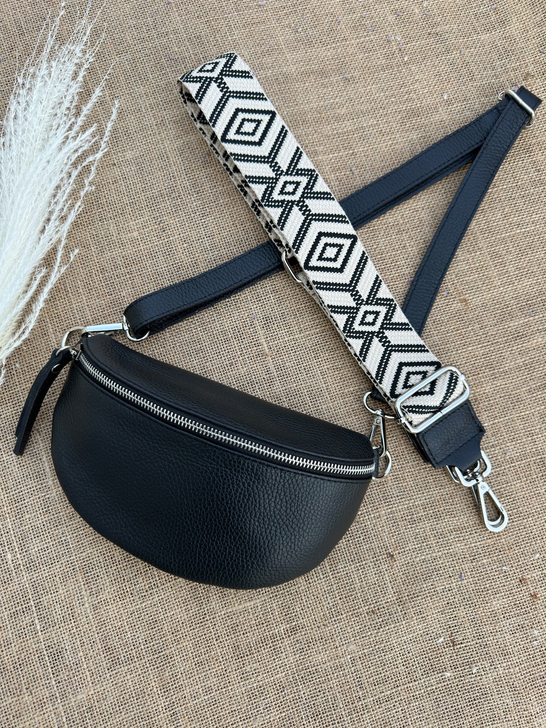 Bum Bag With Patterned Strap Bum Bag Leather Bum Bag With Etsy
