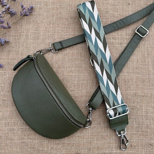 Bum bag with wide strap, leather shoulder bags with wide strap, bum bag leather with wide strap, olive green bum bag,