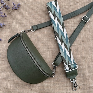 Bum bag with wide strap, leather shoulder bags with wide strap, bum bag leather with wide strap, olive green bum bag,