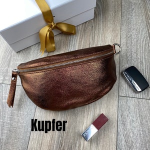 Bum Bag Leather Gold , Bum Bag Leather Silver Kupfer